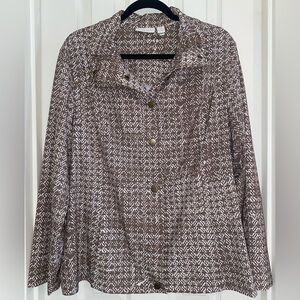 Chico's Brown and White Button‎ Down Jacket